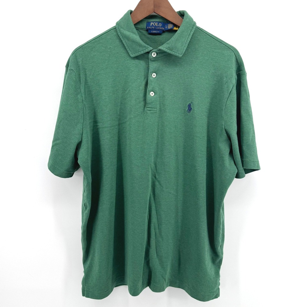 Polo Ralph Lauren Polo Shirt Mens Large Green Classic Fit Short Sleeve Preppy